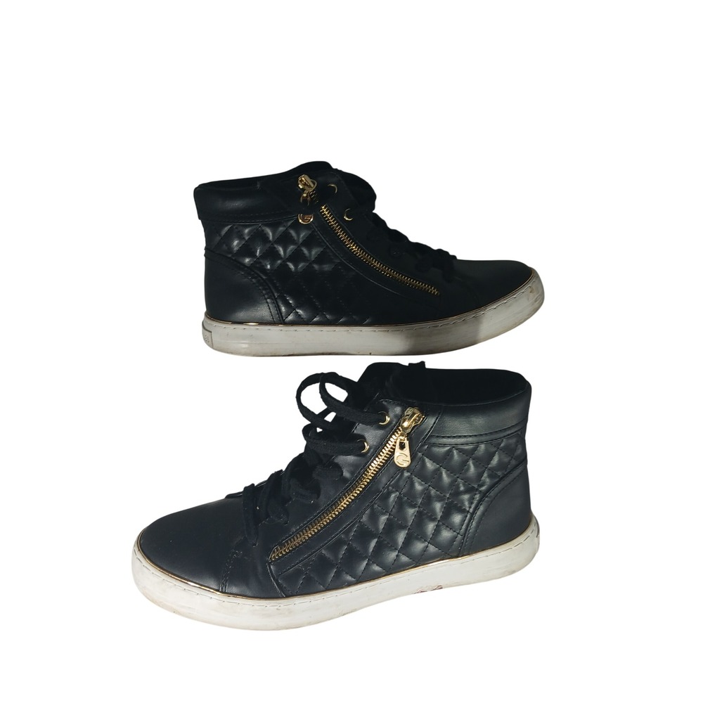 G by GUESS Ggatsin High Top Sneakers 10 Black Quilted Gold Zipper Streetwear